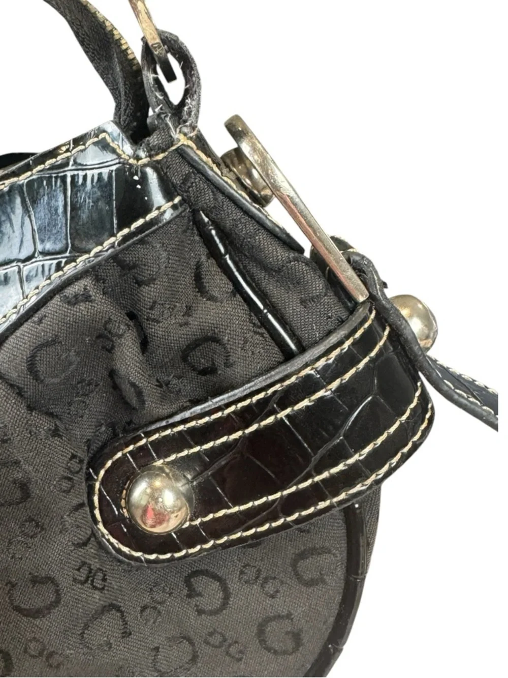 Guess Vintage Y2K Black Monogram Buckle Shoulder Bag - Picture 7 of 16